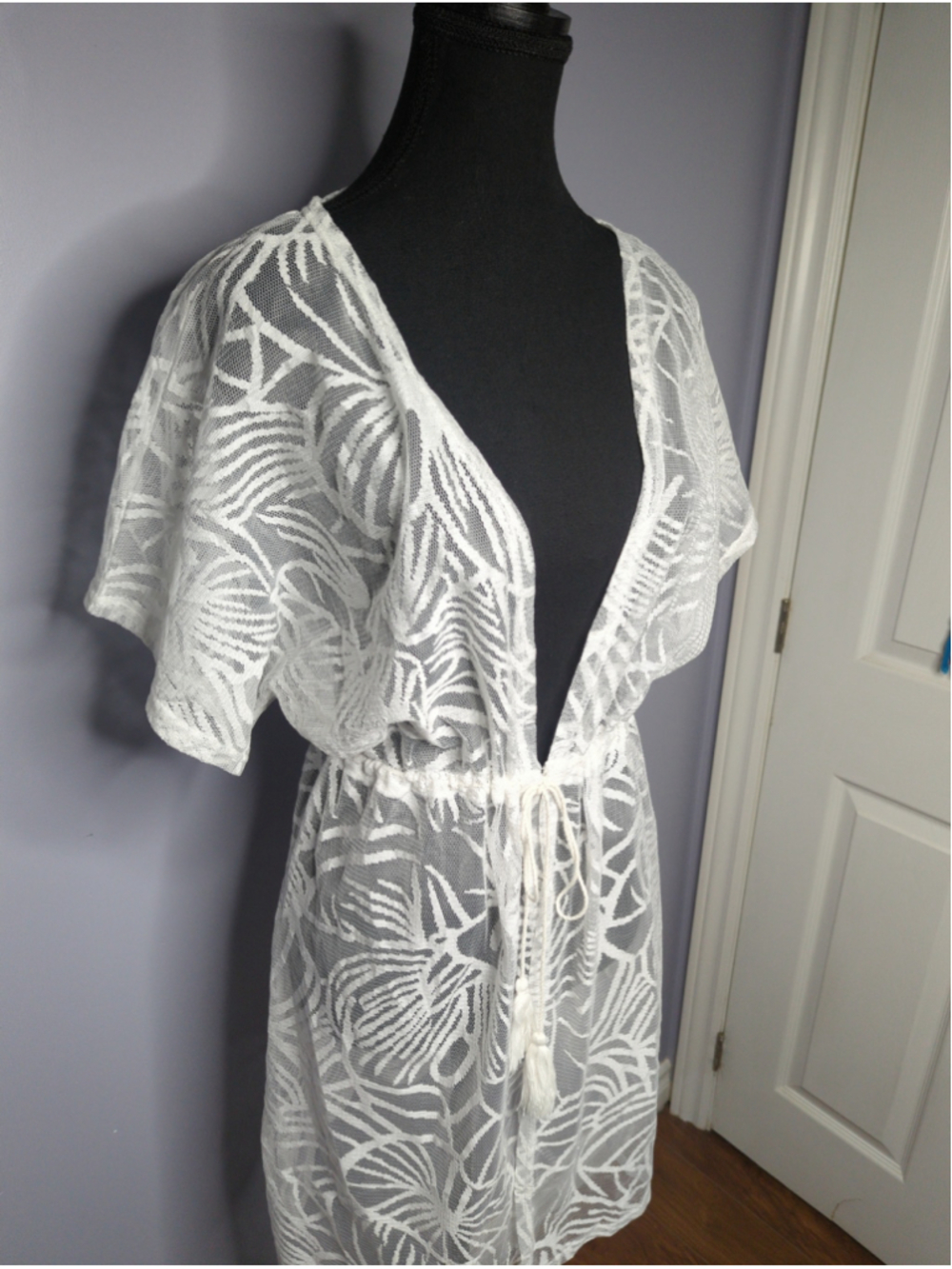 Alexa & Stella White Lace Swim Cover Up Kimono NWT Size L